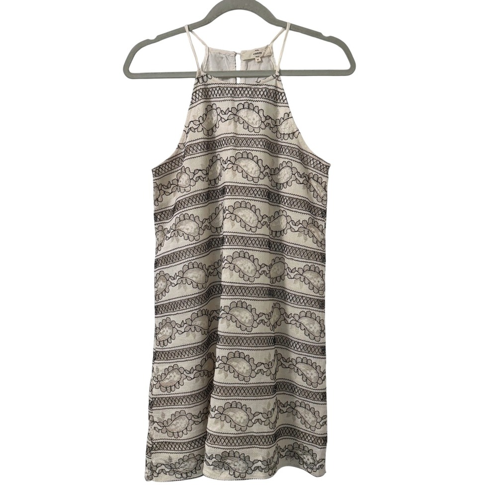Entro Mini Shift Dress Womens M Cream‎ Black Embroidered Paisley Halter Coastal